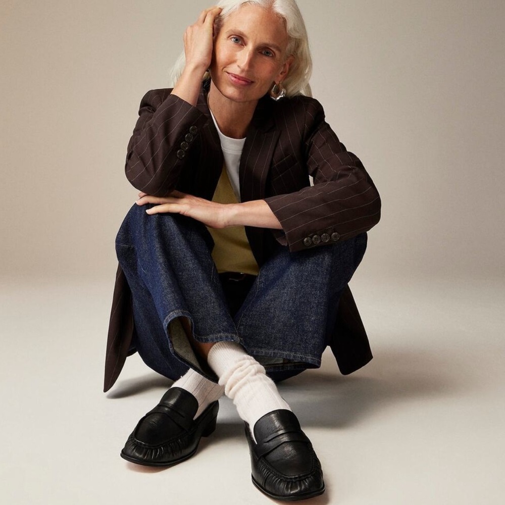 J. Crew Black and Cream Snakeskin Loafers